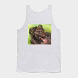 Painting of a Brown Brindle Long Hair Dutch Shepherd with its Tongue Out Tank Top